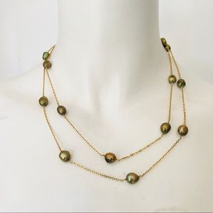 olive toned pearl chain necklace